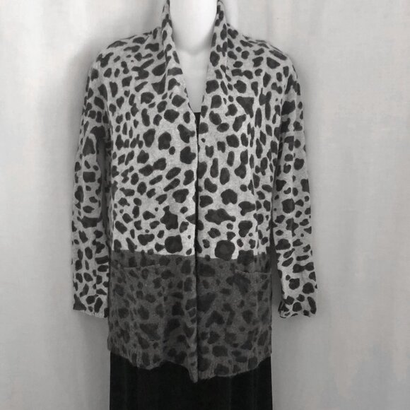 Magaschoni Cashmere Sweater Cardigan Animal Print Petite Small - Picture 1 of 8